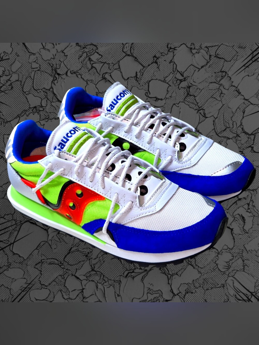 NIB | Saucony Jazz DST Abstract | White Blue Lime Green Orange Mens 9.5